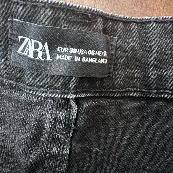 Zara High Rise Washed Black Culotte Jeans Raw Hem Wide Leg Rigid Denim Sz 6 - Picture 5 of 7